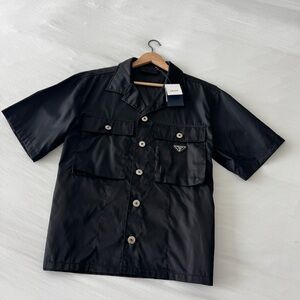 PRADA Men’s Black Re-Nylon Collared Button Shirt | Large | Mint Condition